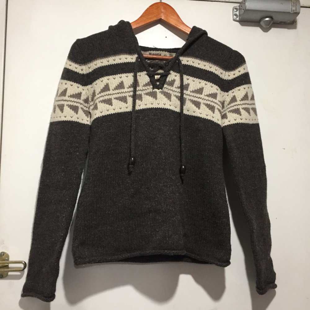 ROOTS KNITTED WOOL HOODIE SWEATERS SIZE S